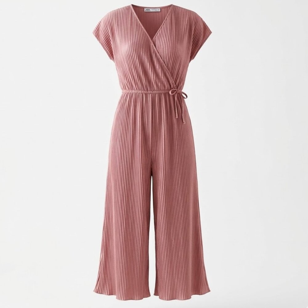 Zara Rose Pink Pleated Culotte Jumpsuit Girls Size 11/12